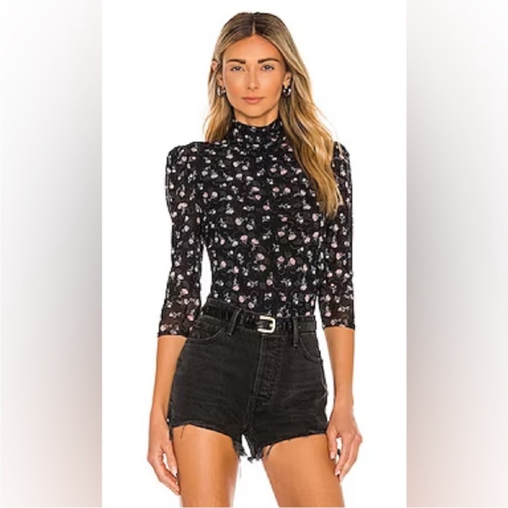 FREE PEOPLE Midnight Combo GATHER Floral Mesh Top